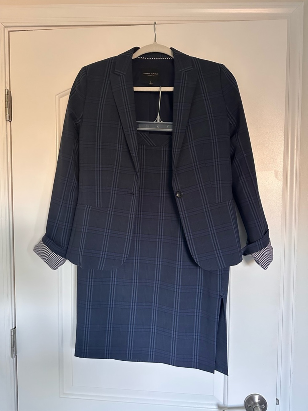 Banana Republic Navy Windowpane Blazer and Skirt Set